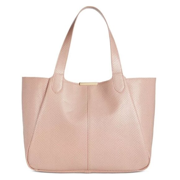 Macy's On 34th Azriell faux-leather snake embossed large tote bag - Chai Pink - Picture 1 of 10